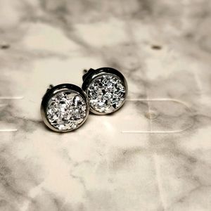 Silver Druzy Stud Earrings